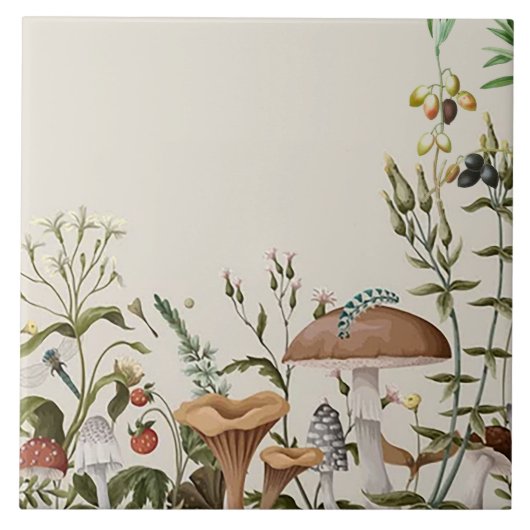 "Mushroom Love" keramische Tegel Tegeltje (Voorkant)