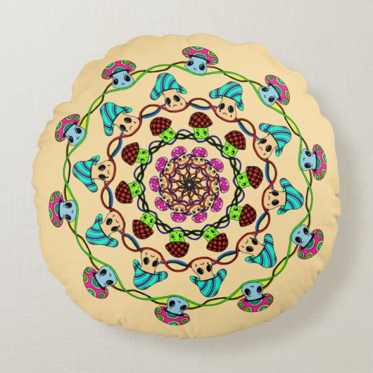 mushroom madness rond kussen (Voorkant)