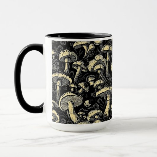 Mushroom Magic: Bold Black & White Coffee Mok (Links)