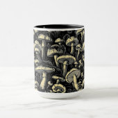 Mushroom Magic: Bold Black & White Coffee Mok (Midden)
