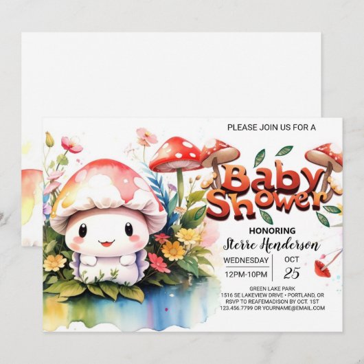 Mushroom Meadow Wonder Baby shower Kaart (Voorkant / Achterkant)