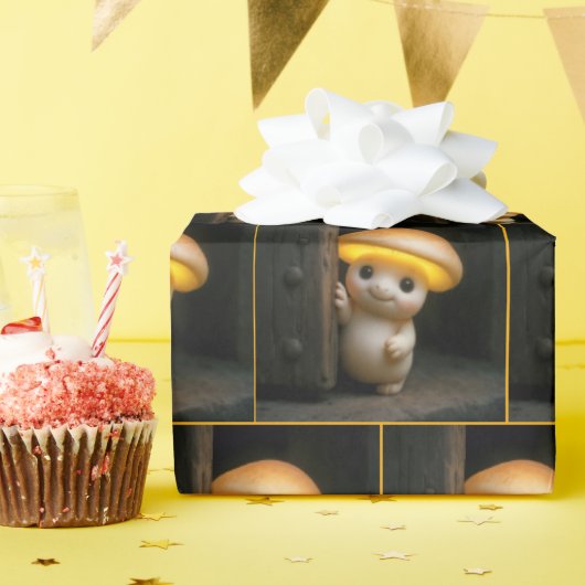 Mushroom Munchkin Peeking Around a Door Cadeaupapier (Verjaardagsfeest)