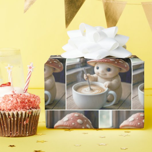 Mushroom Munchkin roeren koffie in de ochtend Cadeaupapier (Verjaardagsfeest)