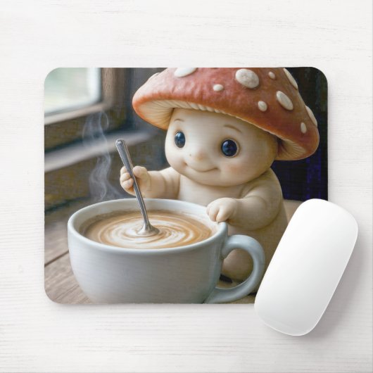 Mushroom Munchkin roeren koffie in de ochtend Muismat (Met muis)