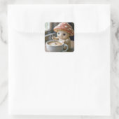 Mushroom Munchkin roeren koffie in de ochtend Vierkante Sticker (Tas)