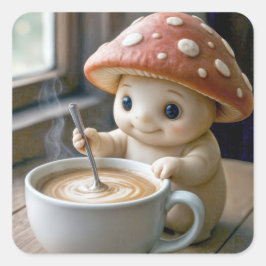 Mushroom Munchkin roeren koffie in de ochtend Vierkante Sticker