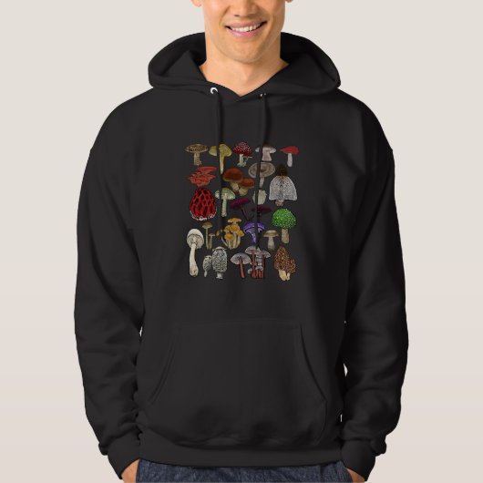 Mushroom Mycology Types Foraging Botanist Mycologi Hoodie (Voorkant)