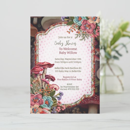 Mushroom Natuur Party Douche Invitation Kaart (Staand voorkant)