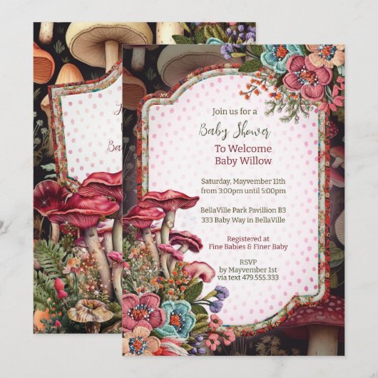 Mushroom Natuur Party Douche Invitation Kaart (Voorkant / Achterkant)