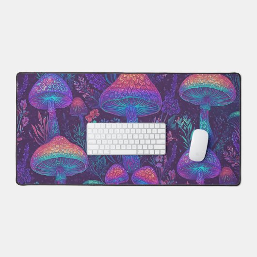 Mushroom Neon Forest Dreamscape Bureaumat (Keyboard & Muis)