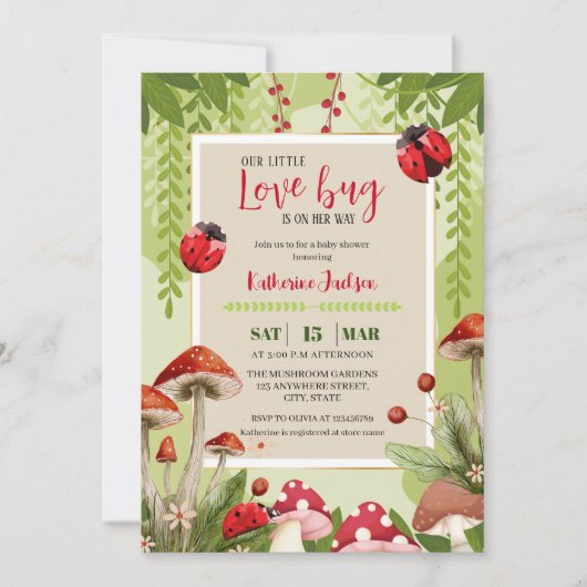 Mushroom Onze Kleine Liefde Bug Meisje Baby shower Kaart (Voorkant)