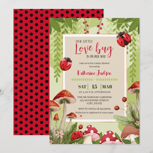 Mushroom Onze Kleine Liefde Bug Meisje Baby shower Kaart (Voorkant / Achterkant)