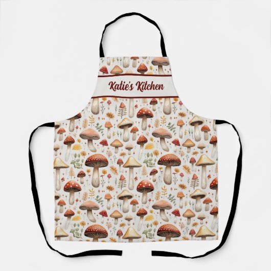 Mushroom Pattern Gepersonaliseerde All-Over Print  Schort (Voorkant)