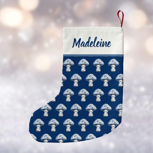 Mushroom Pattern in Cute Navy and Blue Chinoiserie Kleine Kerstsok