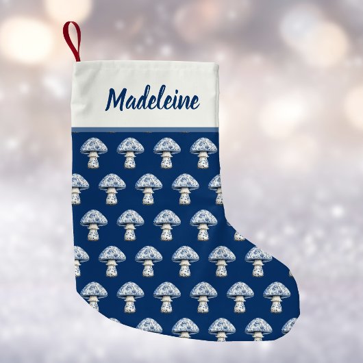 Mushroom Pattern in Cute Navy and Blue Chinoiserie Kleine Kerstsok