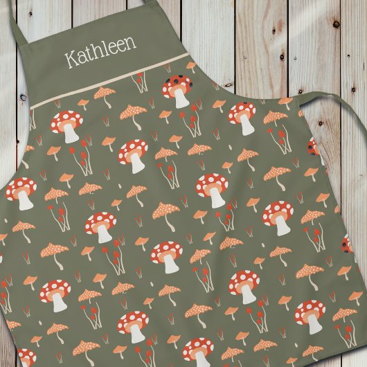 Mushroom Retro Green All-Over Print Schort
