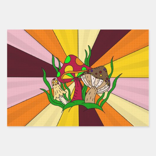 Mushroom Retro Nostalgische Abstracte Popart Inpakpapier Vel (Voorkant 3)