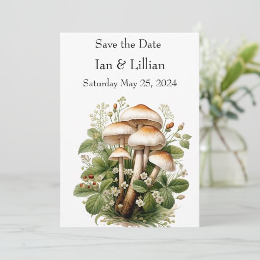 Mushroom Rustic Save the Date Kaart (Staand voorkant)