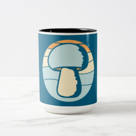 Mushroom Silhouette Sunset Retro Nature Vintage Ca Tweekleurige Koffiemok