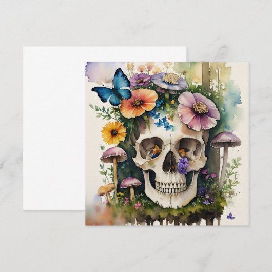 Mushroom Skull Floral Waterverf Kunst Kaart (Voorkant / Achterkant)