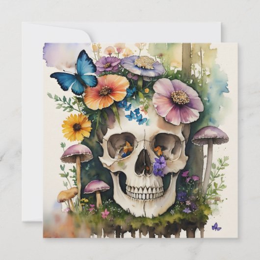 Mushroom Skull Floral Waterverf Kunst Kaart (Voorkant)