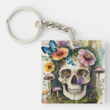 Mushroom Skull Floral Waterverf Kunst
