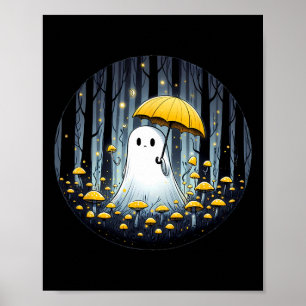 Mushroom Spooky Ghost Halloween Gele Paraplu Poster