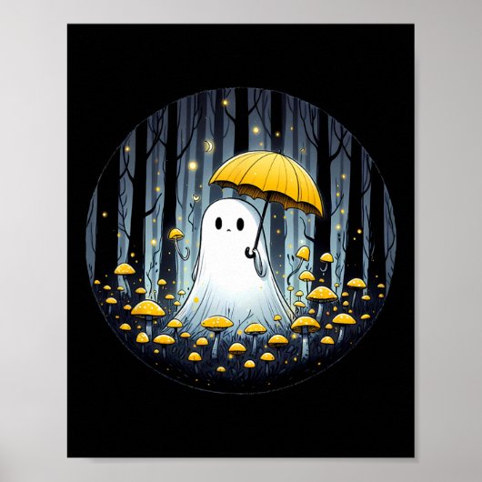 Mushroom Spooky Ghost Halloween Gele Paraplu Poster (Voorkant)