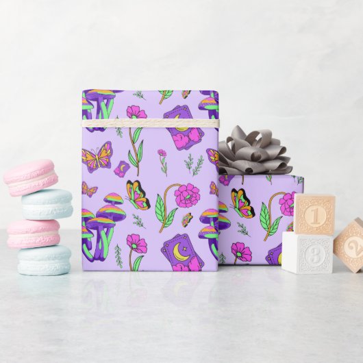 Mushroom Tarot Vibrant Psychedelic Esoteric Cadeaupapier (Baby Shower)