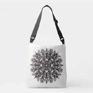 Mushroom tattoo zwart wit psychedelische mandala crossbody tas