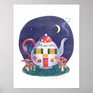 Mushroom Theepot Cottage Art Print