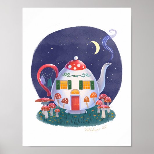 Mushroom Theepot Cottage Art Print (Voorkant)