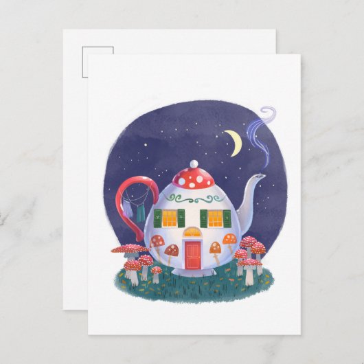 Mushroom Theepot Cottage Briefkaart (Voorkant / Achterkant)