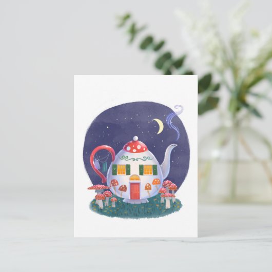 Mushroom Theepot Cottage Briefkaart (Staand voorkant)