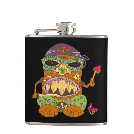 Mushroom Tiki Chef, Grappige Zwarte Heupfles (Voorkant)