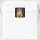 Mushroom Tiki Chef, Grappige Zwarte Vierkante Sticker (Tas)