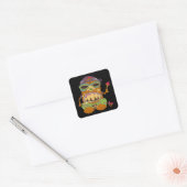 Mushroom Tiki Chef, Grappige Zwarte Vierkante Sticker (Envelop)