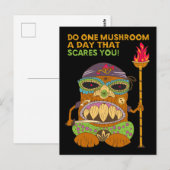 Mushroom Tiki Chef met Grappige Quote, Zwart Briefkaart (Voorkant / Achterkant)