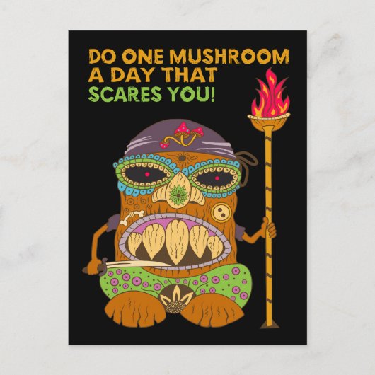 Mushroom Tiki Chef met Grappige Quote, Zwart Briefkaart (Voorkant)