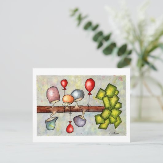 Mushroom Tree Waterverf Briefkaart (Staand voorkant)