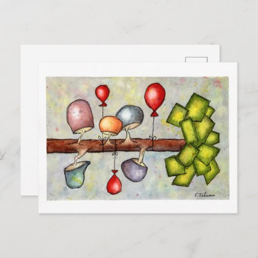 Mushroom Tree Waterverf Briefkaart (Voorkant / Achterkant)