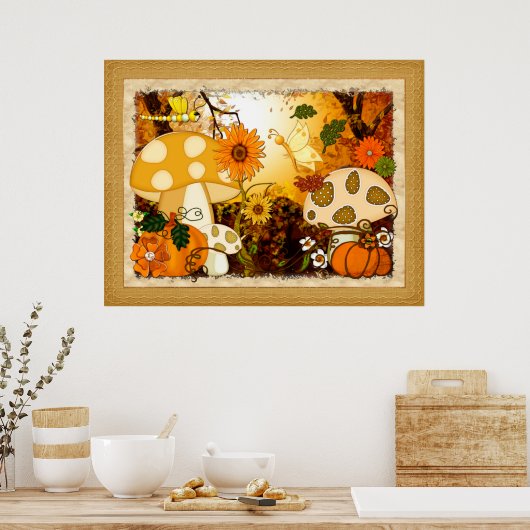 Mushroom Whimsical Autumn Fantasy Poster (Keuken)