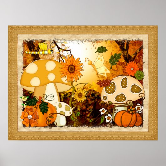 Mushroom Whimsical Autumn Fantasy Poster (Voorkant)