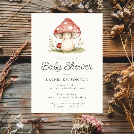 Mushroom Whimsical Gender Neutral Cute Baby Shower Kaart
