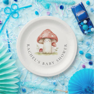 Mushroom Whimsical Gender Neutral Cute Baby Shower Papieren Bordje
