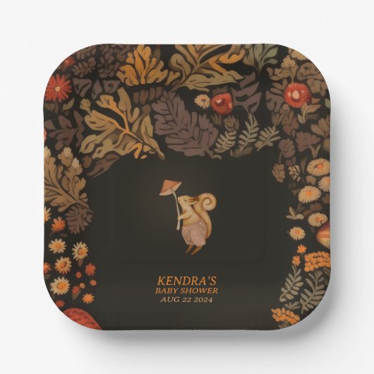Mushroom Woodland Animal Baby shower Papieren Bordje (Voorkant)