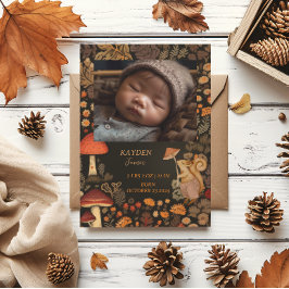 Mushroom Woodland Animal Forest Baby aangekondigd Feestdagenkaart