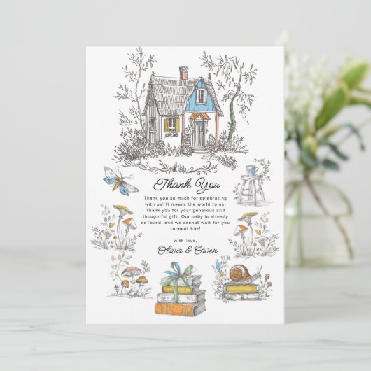 Mushroom Woodland Baby Shower Bedankkaart (Staand voorkant)