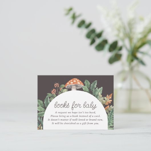 Mushroom Woodland Baby shower Boeken voor Baby Informatiekaartje (Staand voorkant)