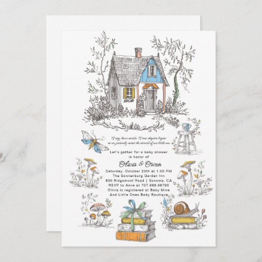 Mushroom Woodland Baby Shower Kaart (Voorkant / Achterkant)